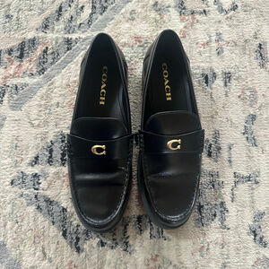 Women's Coach Black Leather Loafers with Gold Hardware Size 7